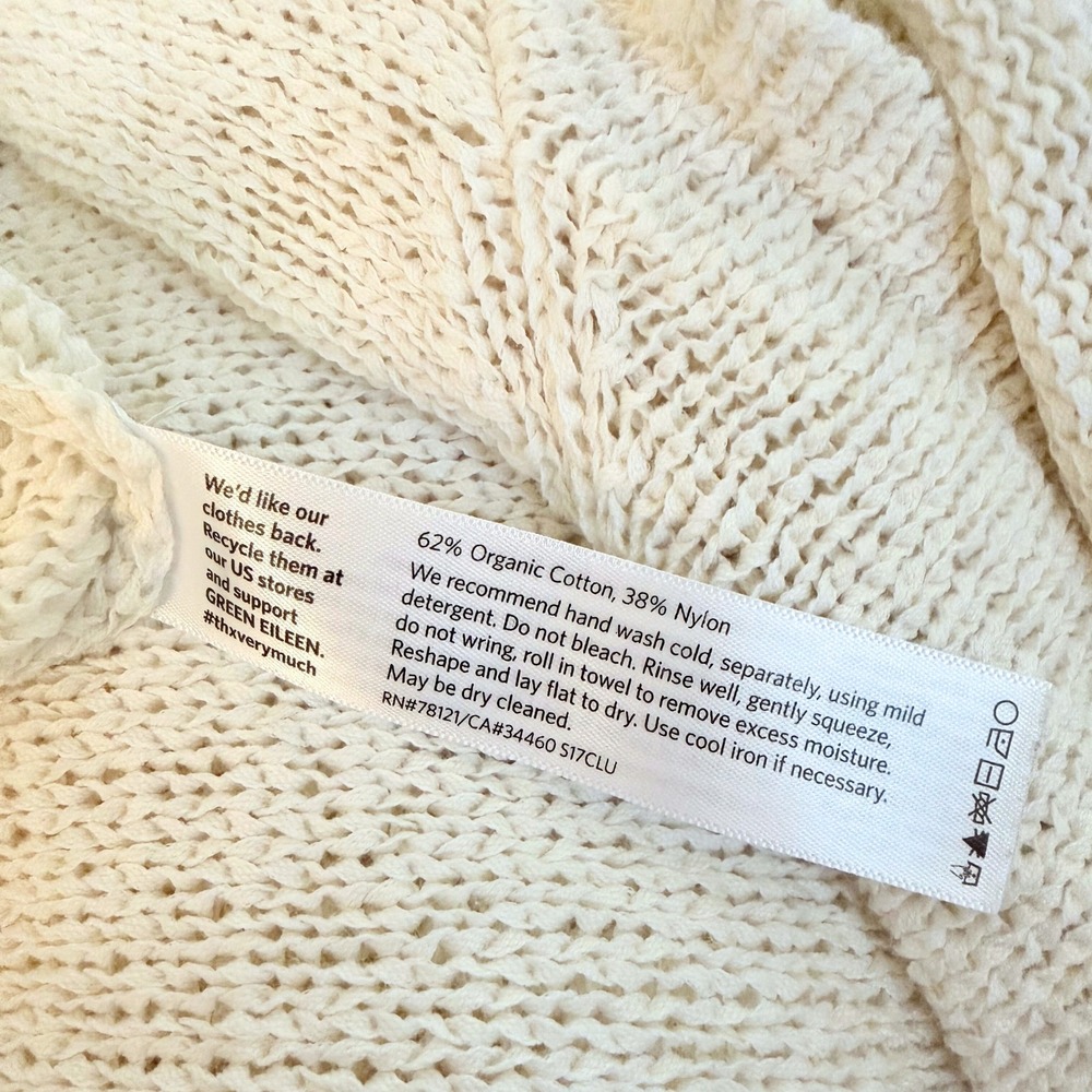 Eileen Fisher Organic Cotton Open Knit Short Sleeve Sweater Ecru XL Quiet Luxury - Picture 7 of 7